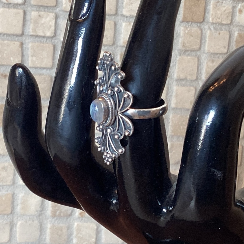 STERLING SILVER 925 BLUE LABRADORITE DETAILED RING SIZE 6 1/2 STATEMENT PIECE - Picture 2 of 7